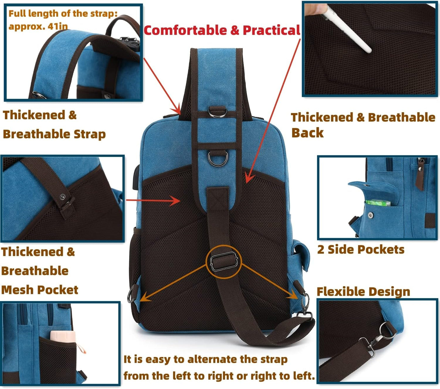 Leaper Canvas Messenger Bag Sling Bag Cross Body Bag Shoulder Bag Black, L