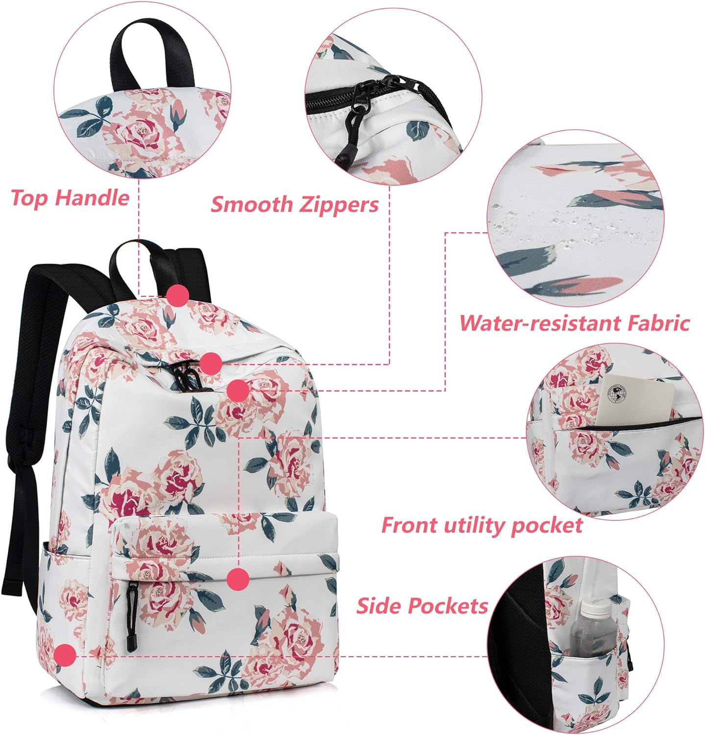 Leaper Fashion Water Resistant School Backpack for Women Beige