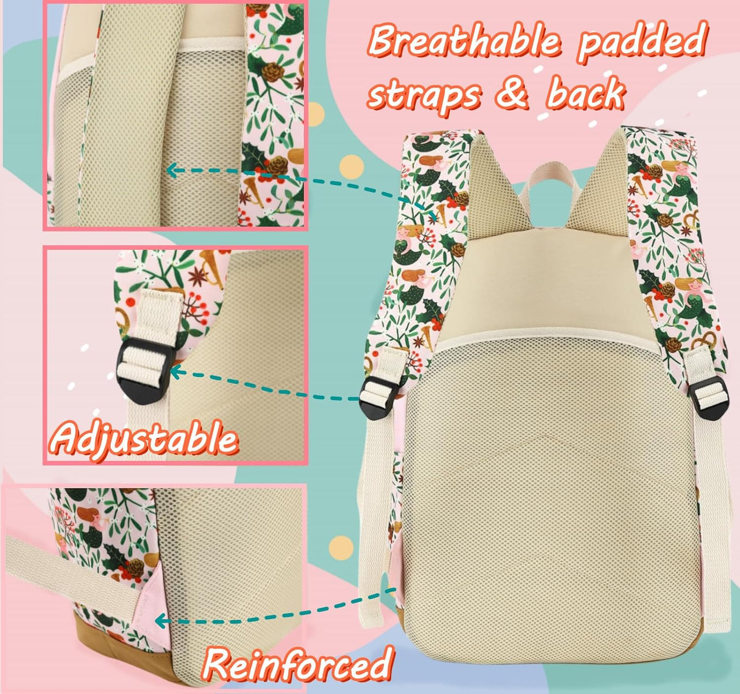 Leaper Girls Cute Floral Canvas Backpack Laptop Backpack Casual Shoulder Bag Satchel Daypack Black