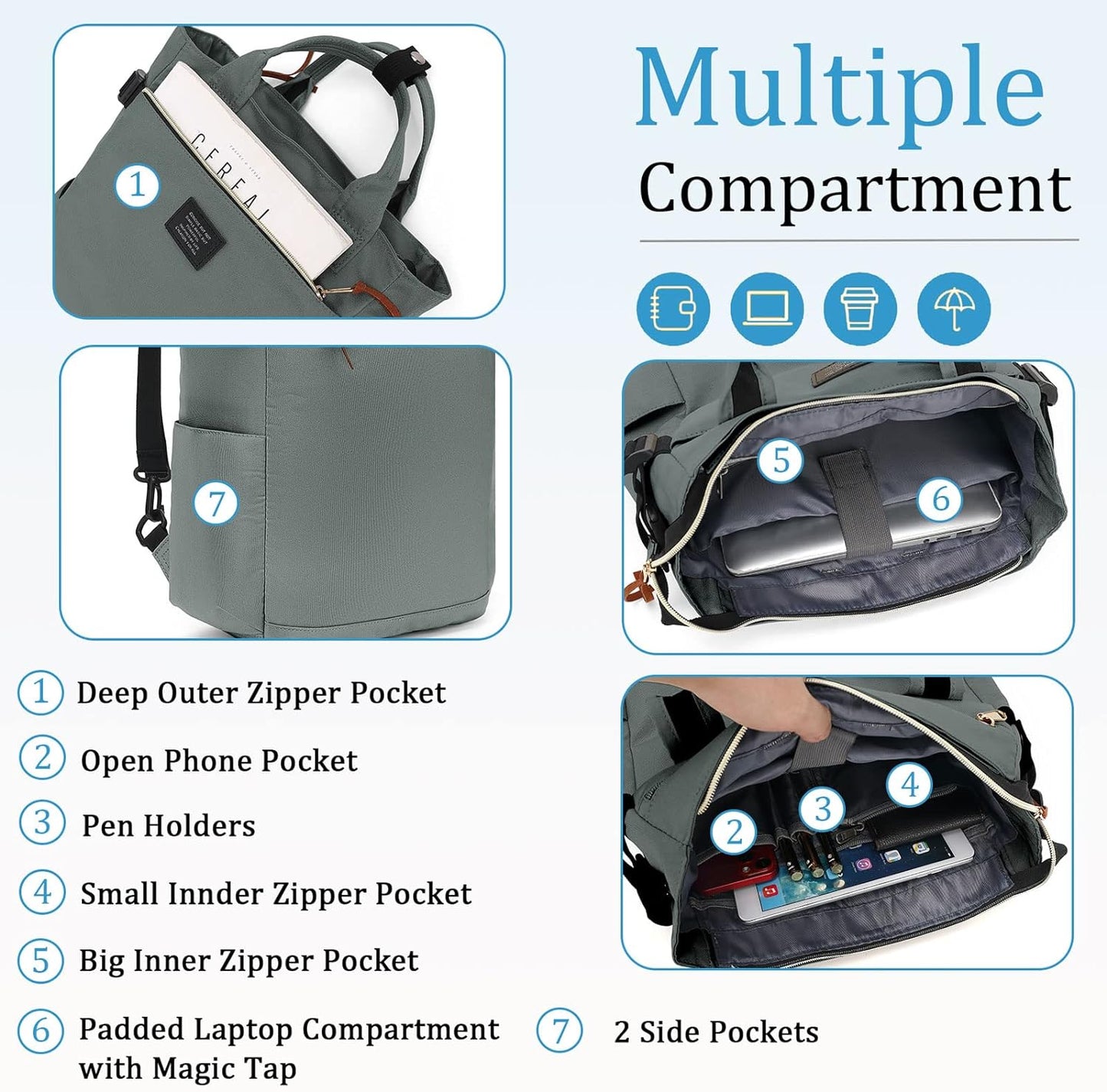 BASICPOWER Backpack Purse for Women Diaper Bag Travel Laptop Casual Bookbag Work Nurse Teacher Bag 15.6-in Computer