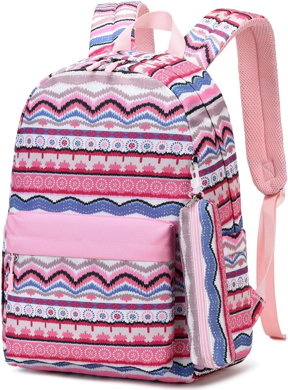 Leaper Geometric Stripe Laptop Backpack Bag Lunch Bag Pencil Bag Set (Black-2116-3)