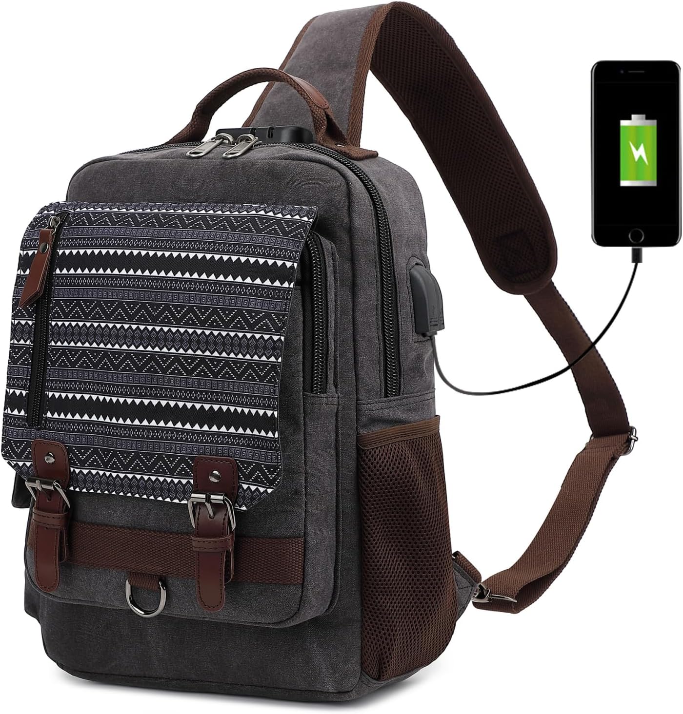 Leaper Canvas Messenger Bag Sling Bag Cross Body Bag Shoulder Bag Black, L