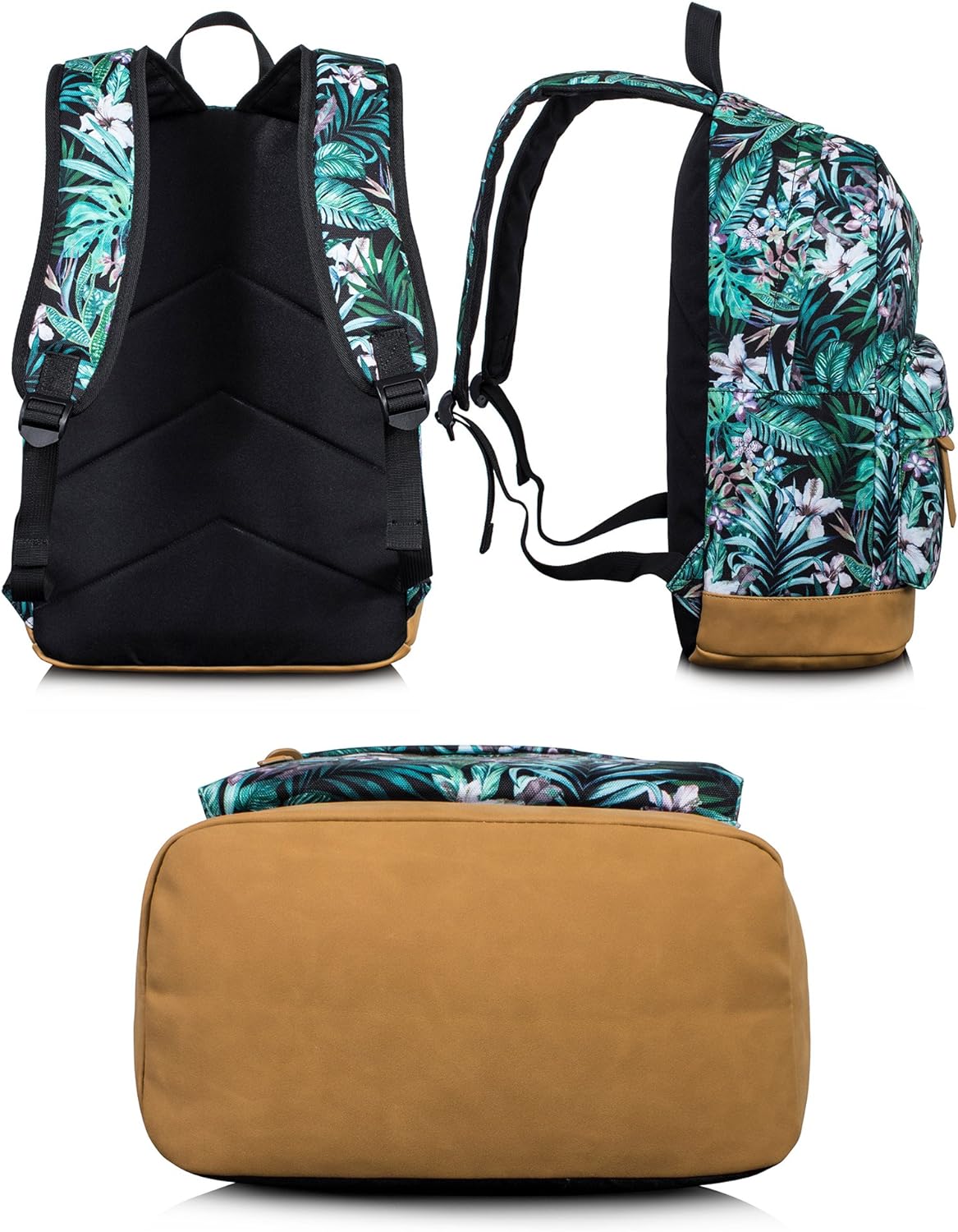 Leaper Girls Cute Floral Canvas Backpack Laptop Backpack Casual Shoulder Bag Satchel Daypack Black