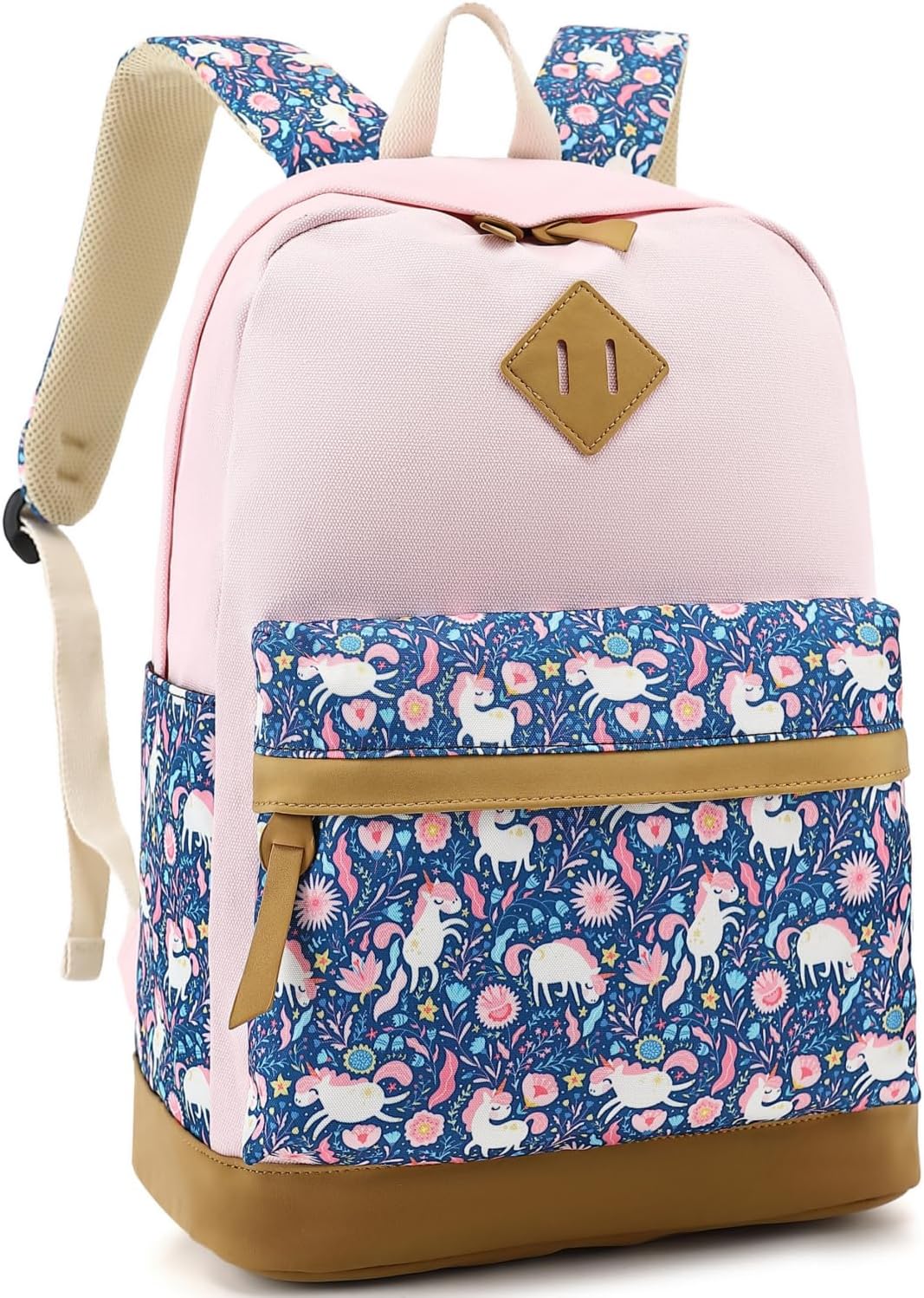Leaper Girls Cute Floral Canvas Backpack Laptop Backpack Casual Shoulder Bag Satchel Daypack Black