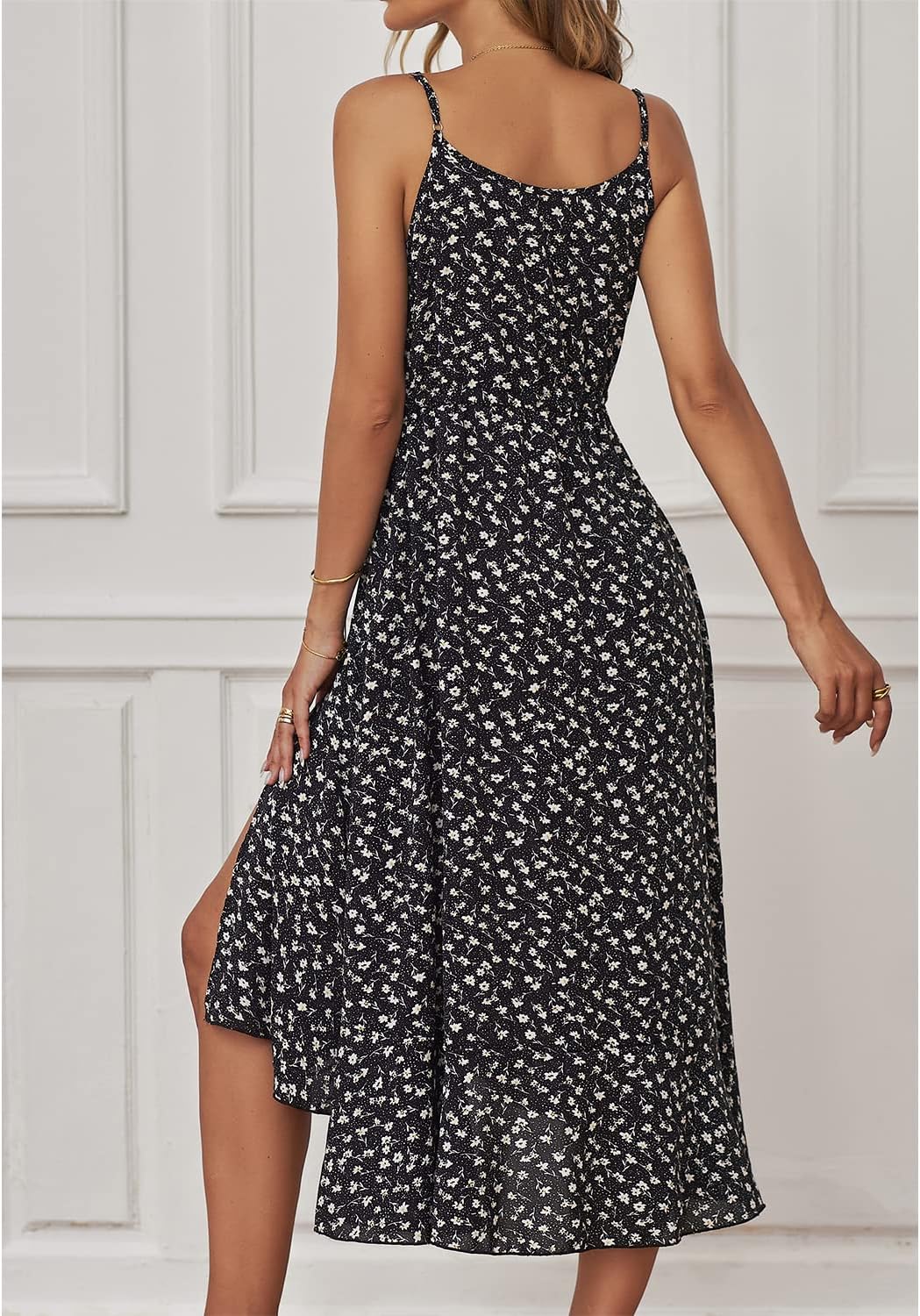 BROVAVE Women's 2024 Summer Casual Boho Sundress Polka Dot Spaghetti Strap V Neck Flowy Midi Dresses