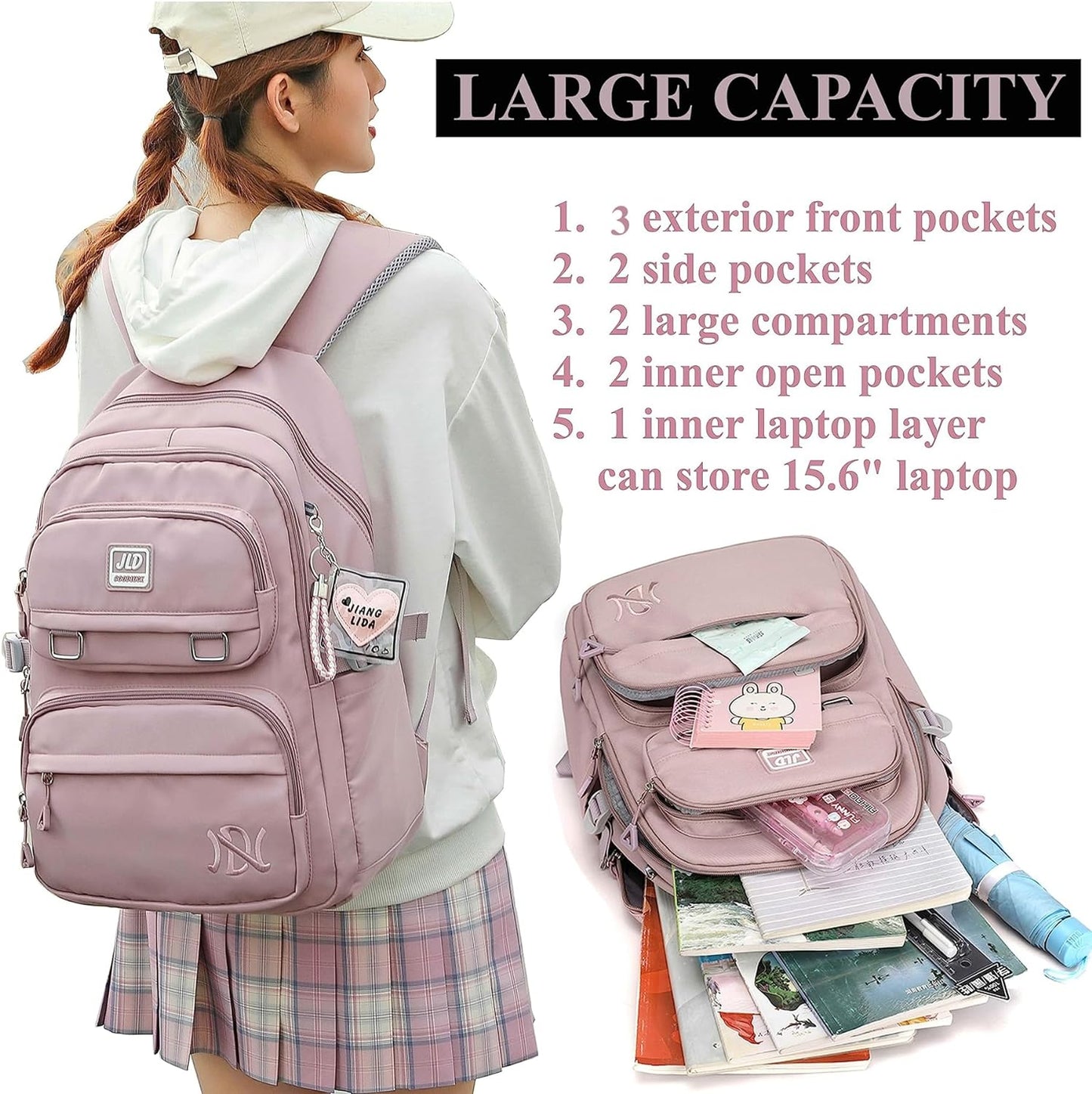 Leaper Water-resistant Laptop Backpacks Lightweight Shoulder Bag for Men Women Casual Daypack Black