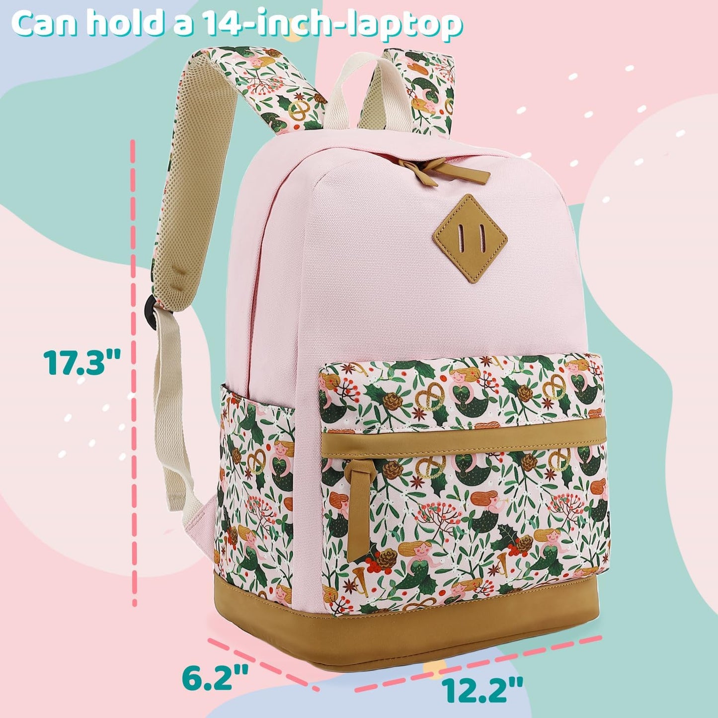 Leaper Girls Cute Floral Canvas Backpack Laptop Backpack Casual Shoulder Bag Satchel Daypack Black