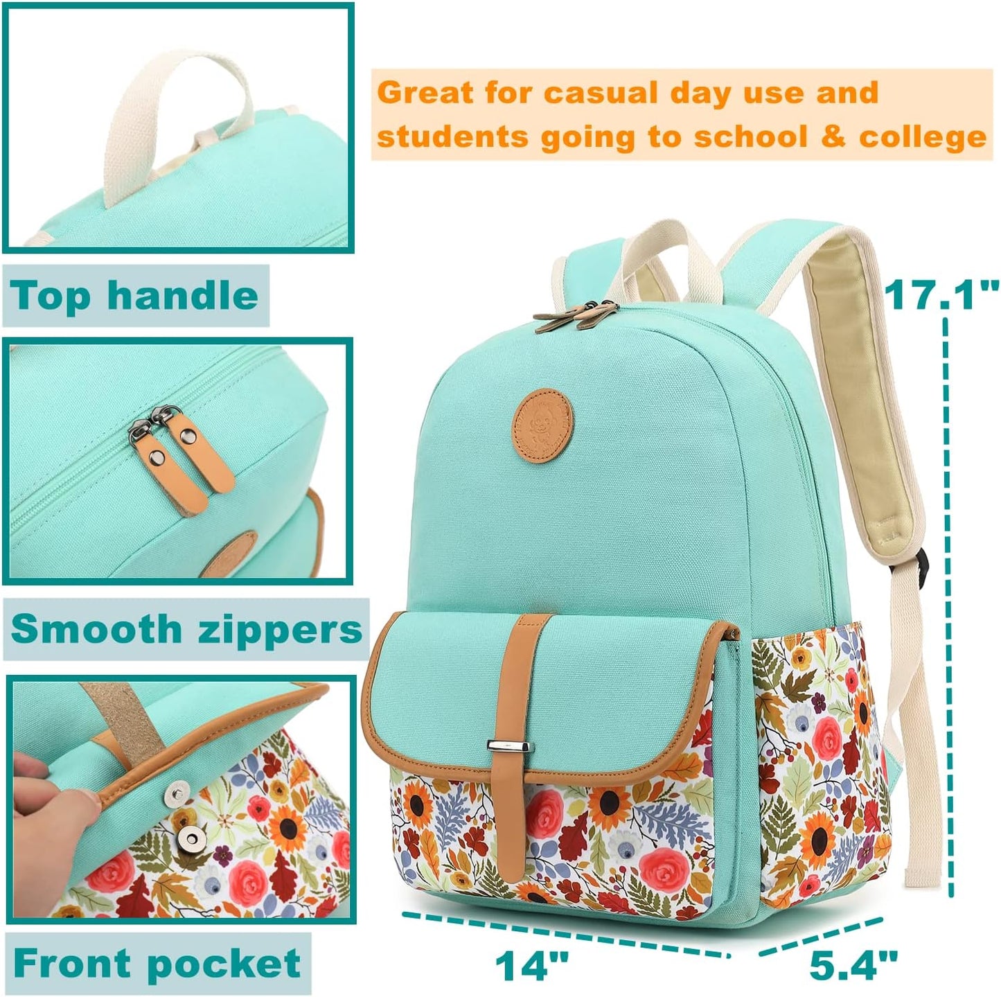 Leaper Canvas School Backpack for Girls Laptop Bag Travel Bag Bookbag Daypack