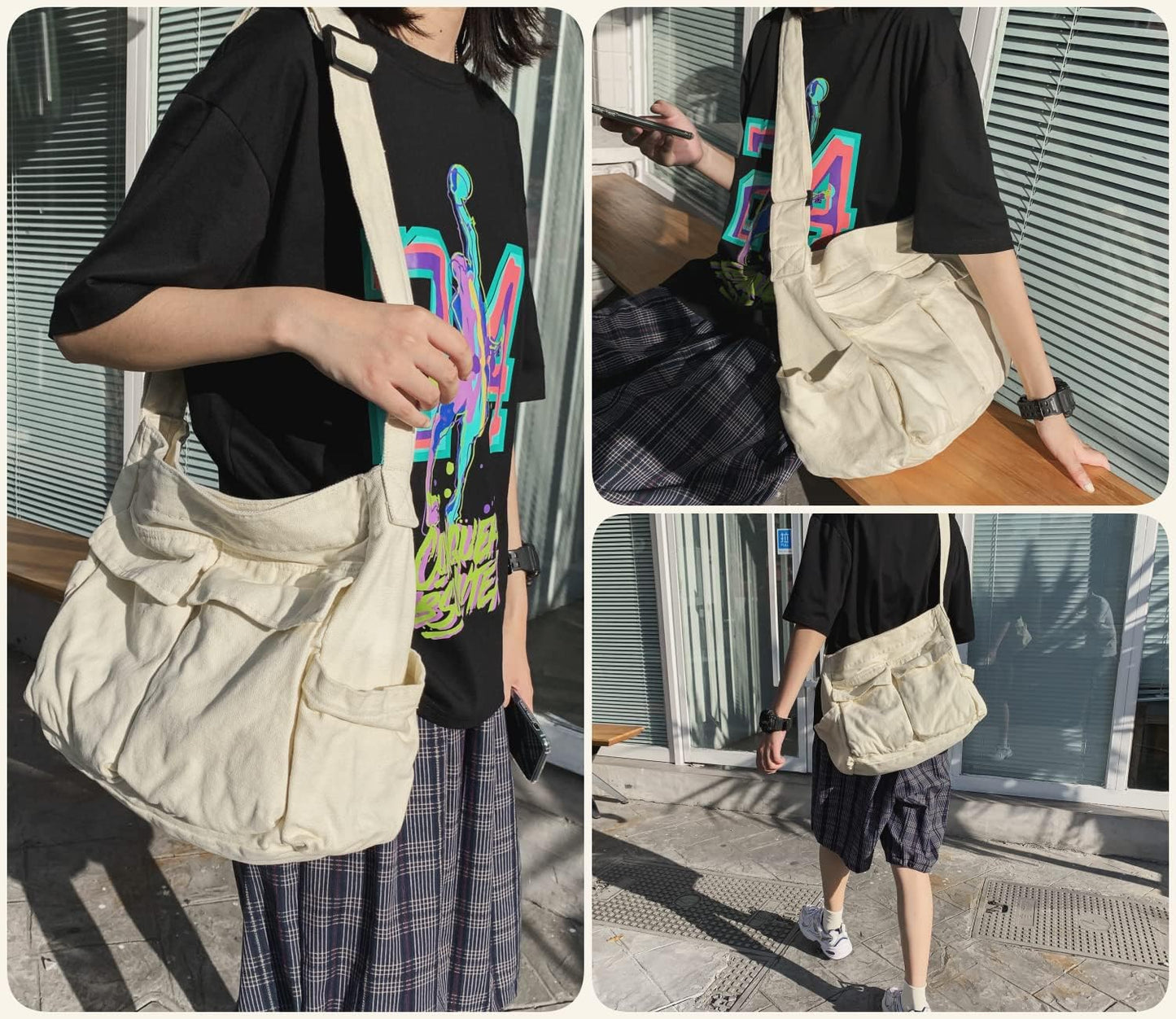 Leaper Canvas Hobo Crossbody Handbag for Women and Men Shoulder Bag Casual Tote Bag
