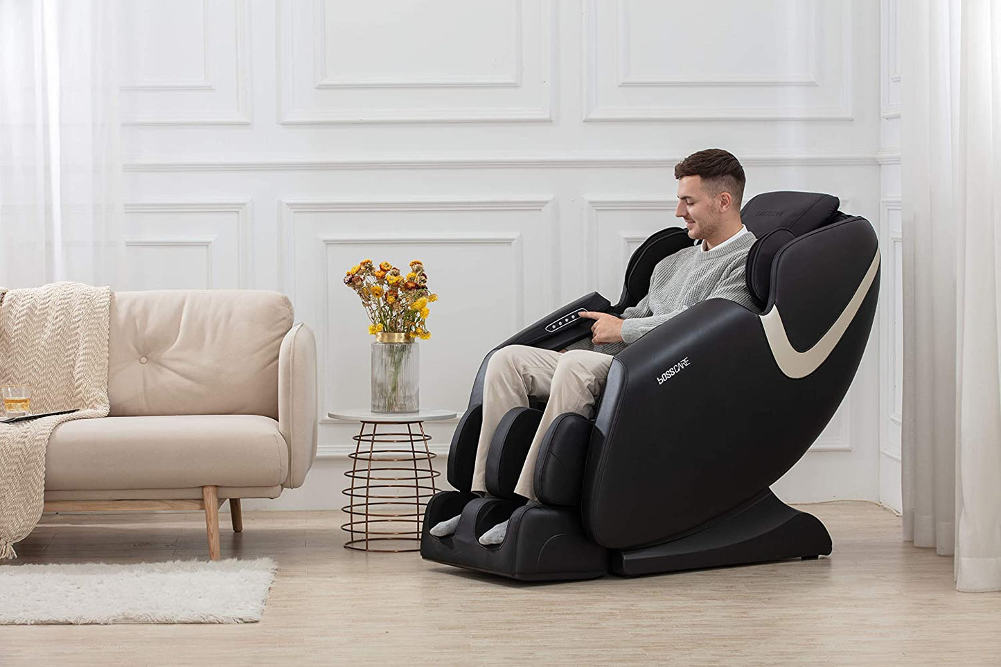 BOSSCARE Massage Chair Recliner with Zero Gravity, Full Body Airbag Massage Chair with Bluetooth Speaker, Foot Roller
