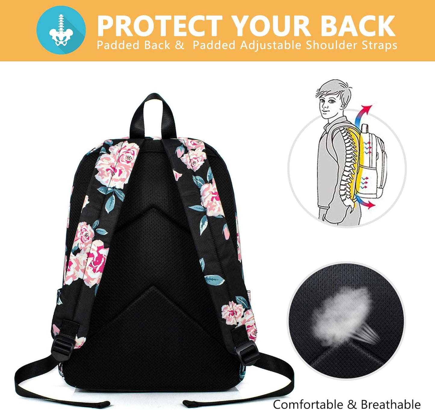 Leaper Fashion Water Resistant School Backpack for Women Beige