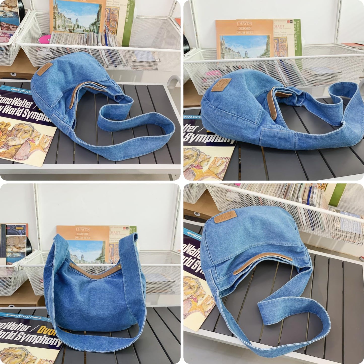 Leaper Denim Tote Bag Denim Shoulder Bag Lightweight Retro Travel Crossbody Hobo Handbag for Women