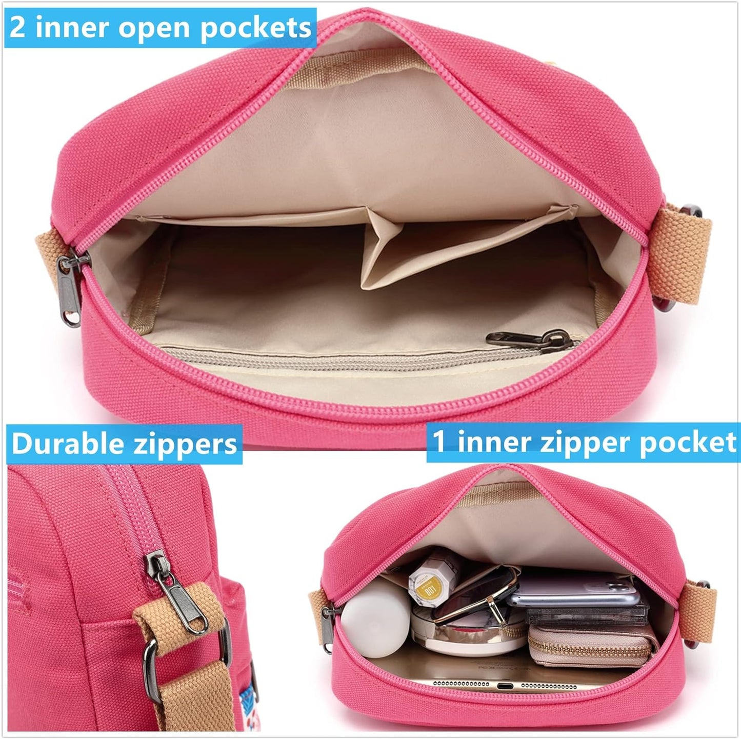 Leaper Girls Crossbody Purses for Kids 2 PCS Cross Body Bag Women Messenger Bag Girls Canvas Bag Cross Body Purse Set