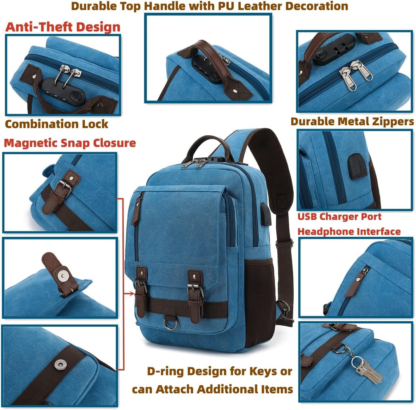 Leaper Canvas Messenger Bag Sling Bag Cross Body Bag Shoulder Bag Black, L