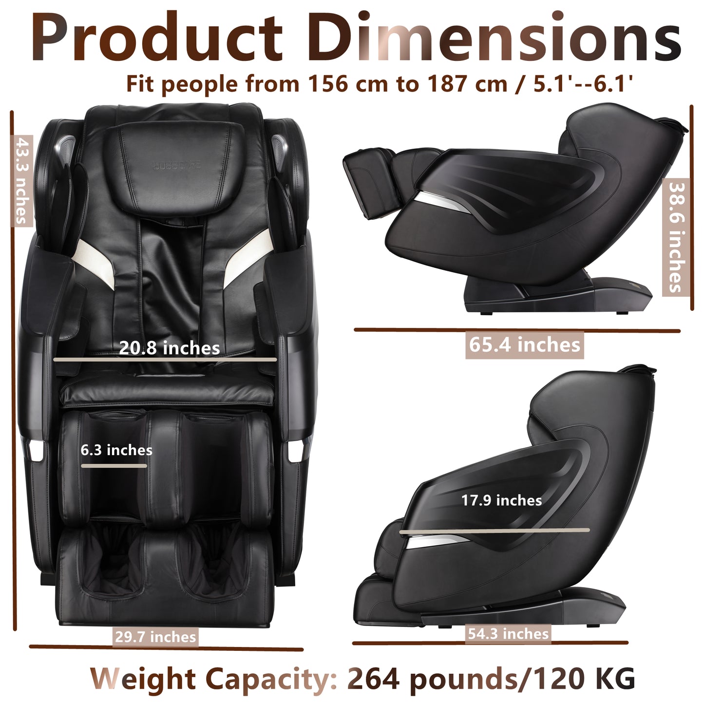 BOSSCARE 3D Massage Chair SL Track Zero Gravity Shiatsu Recliner Full Body Air Bag Massage