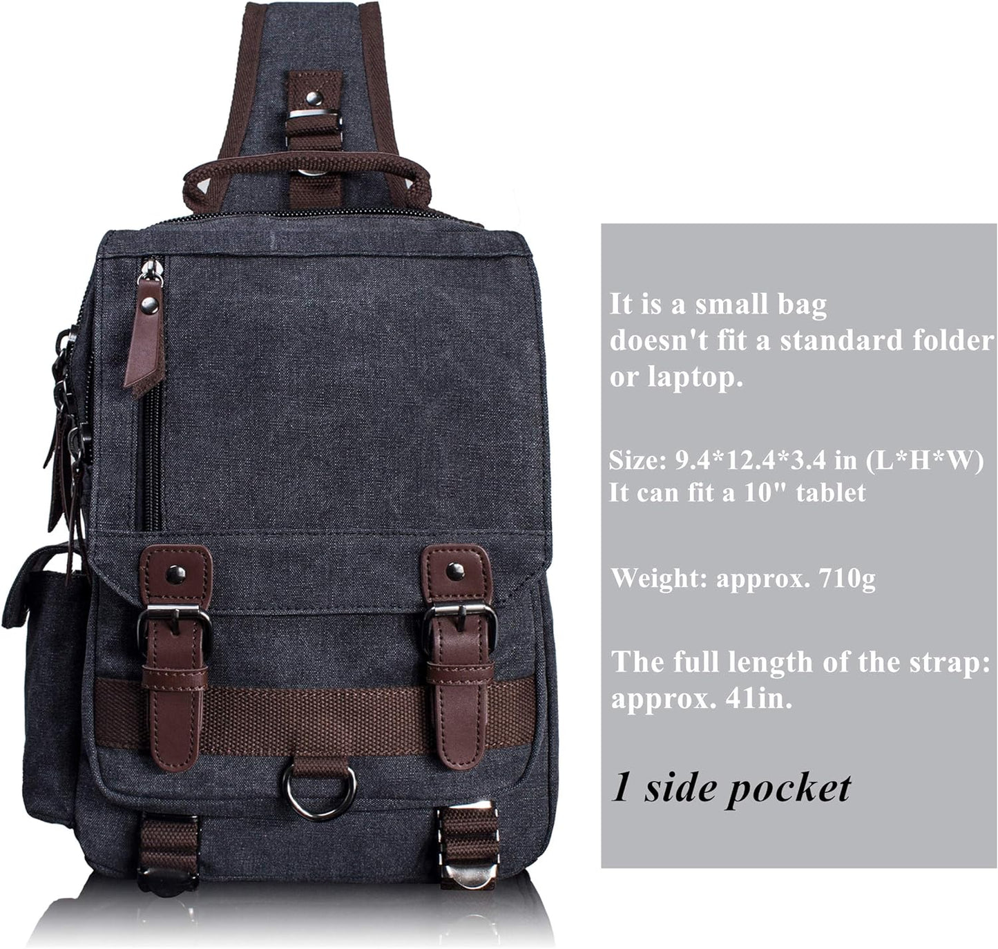 Leaper Canvas Messenger Bag Sling Bag Cross Body Bag Shoulder Bag Black, L