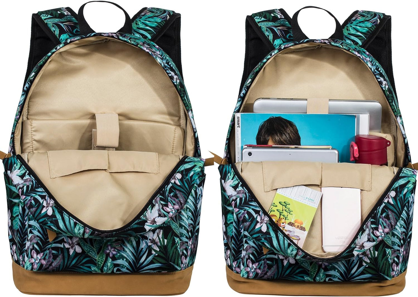 Leaper Girls Cute Floral Canvas Backpack Laptop Backpack Casual Shoulder Bag Satchel Daypack Black