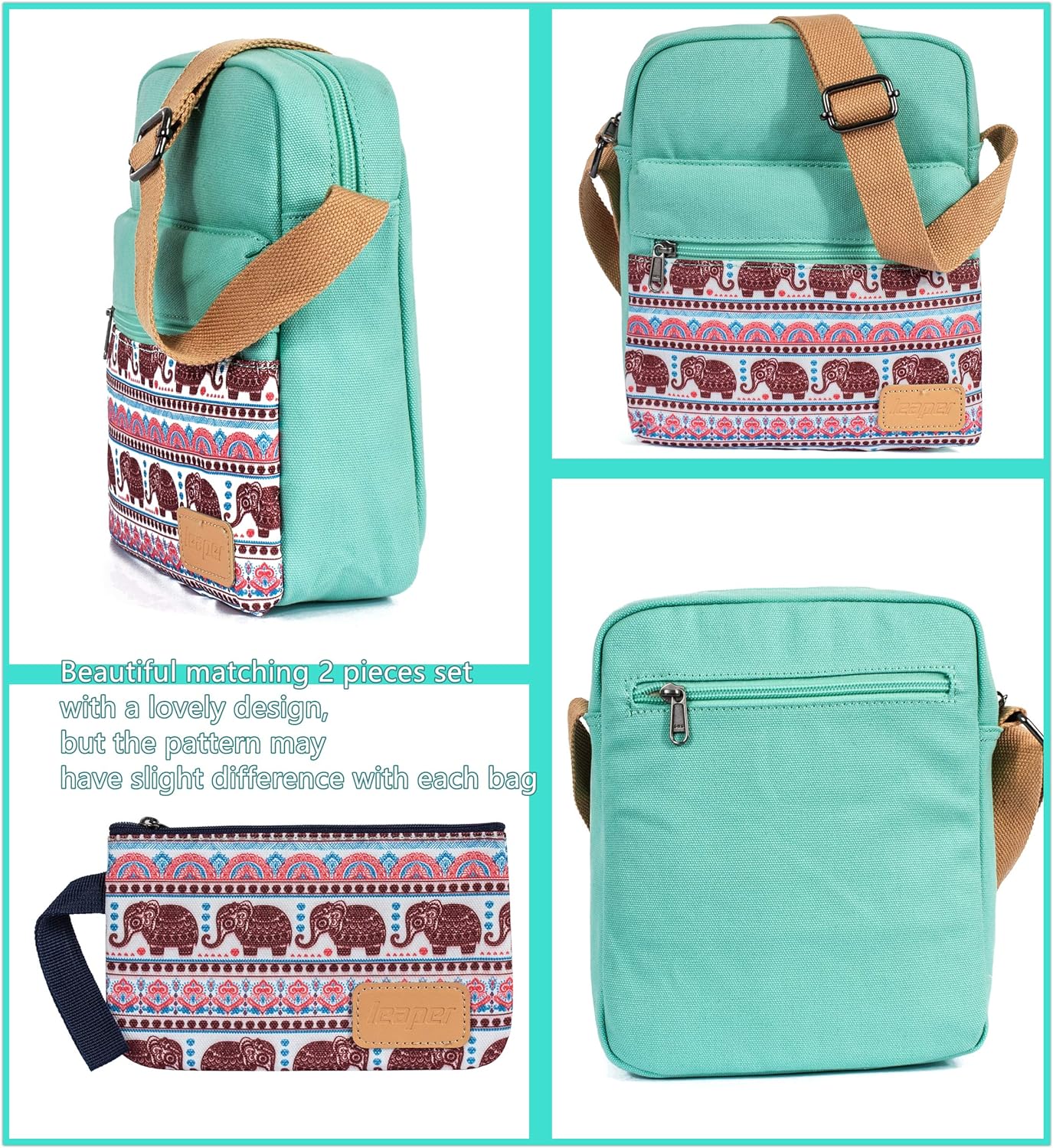 Leaper Girls Crossbody Purses for Kids 2 PCS Cross Body Bag Women Messenger Bag Girls Canvas Bag Cross Body Purse Set