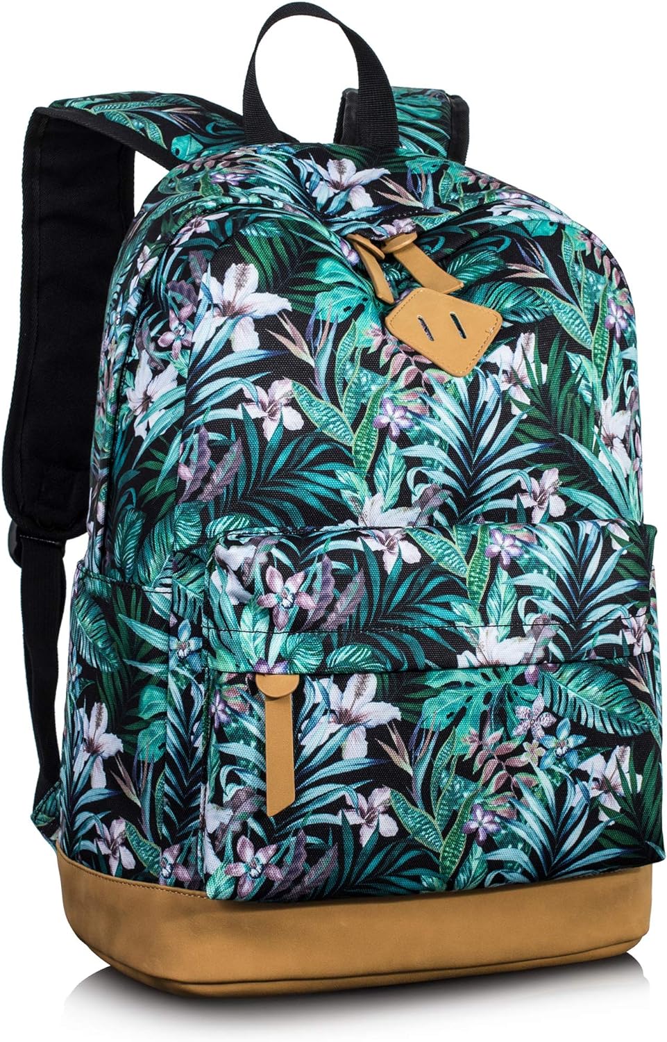 Leaper Girls Cute Floral Canvas Backpack Laptop Backpack Casual Shoulder Bag Satchel Daypack Black