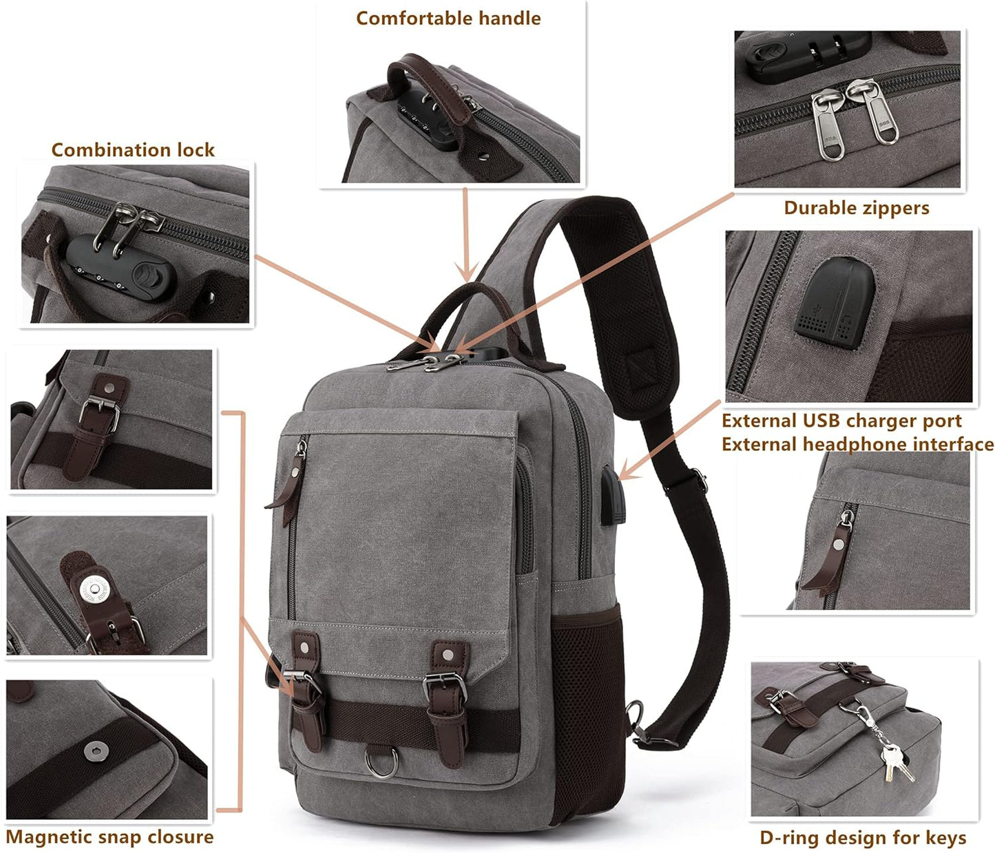 Leaper Canvas Messenger Bag Sling Bag Cross Body Bag Shoulder Bag Black, L