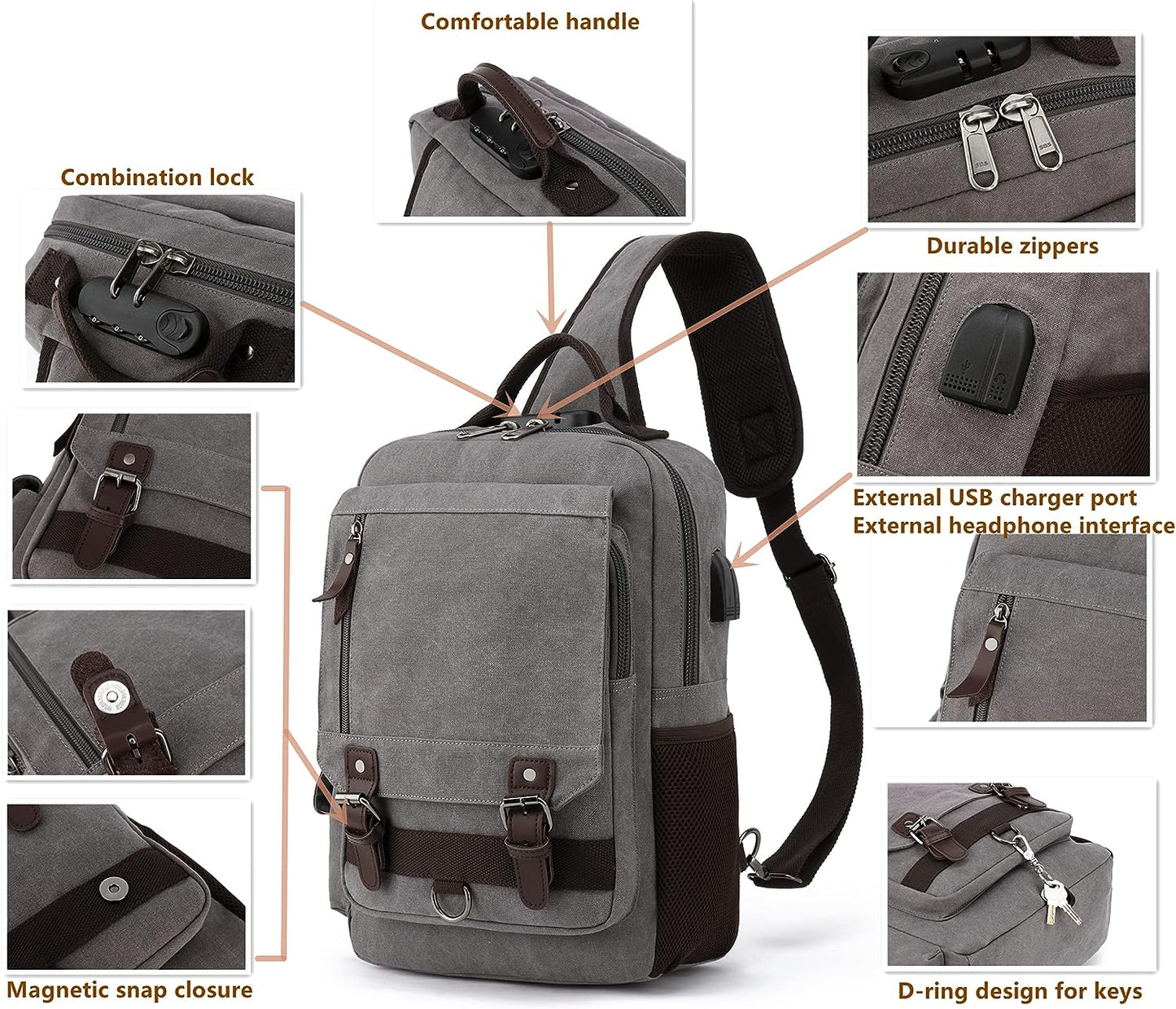 Leaper Canvas Messenger Bag Sling Bag Cross Body Bag Shoulder Bag Black, L