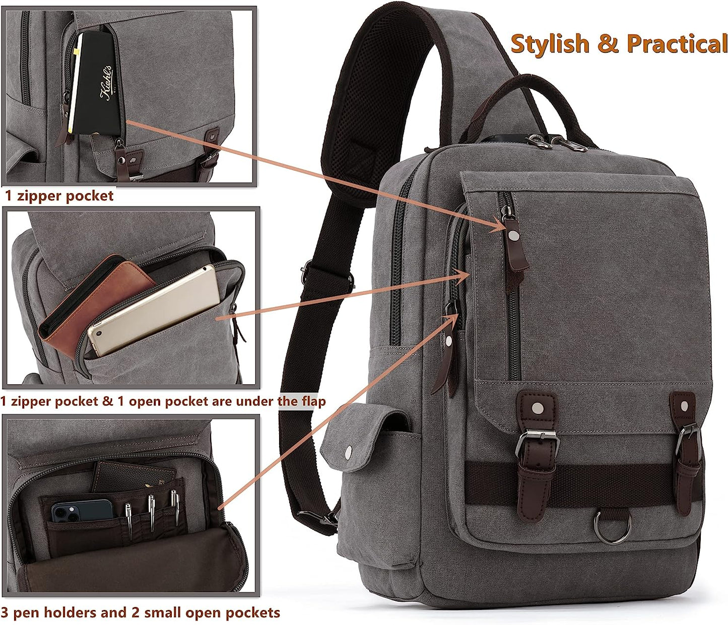 Leaper Canvas Messenger Bag Sling Bag Cross Body Bag Shoulder Bag Black, L