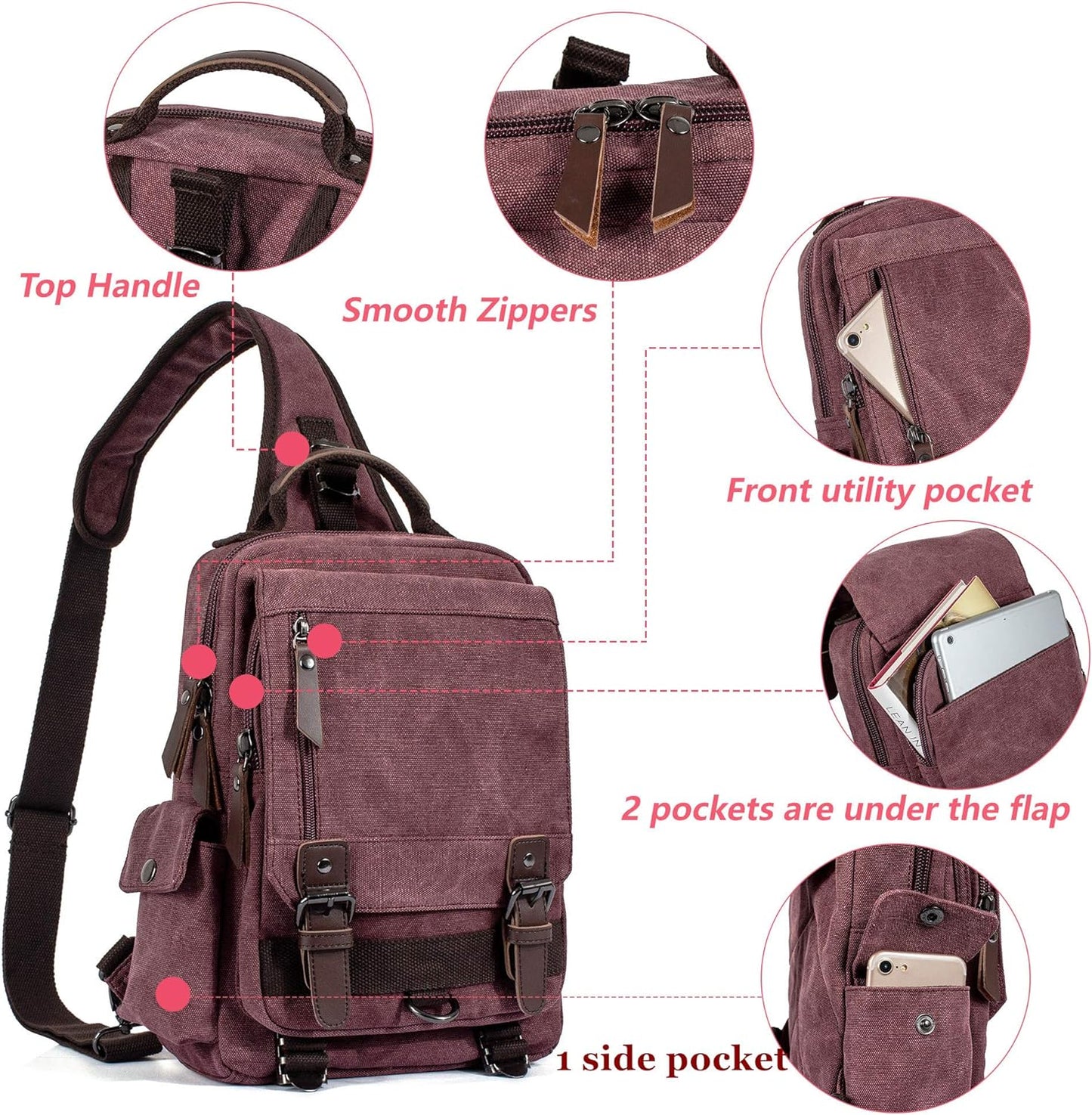 Leaper Canvas Messenger Bag Sling Bag Cross Body Bag Shoulder Bag Black, L