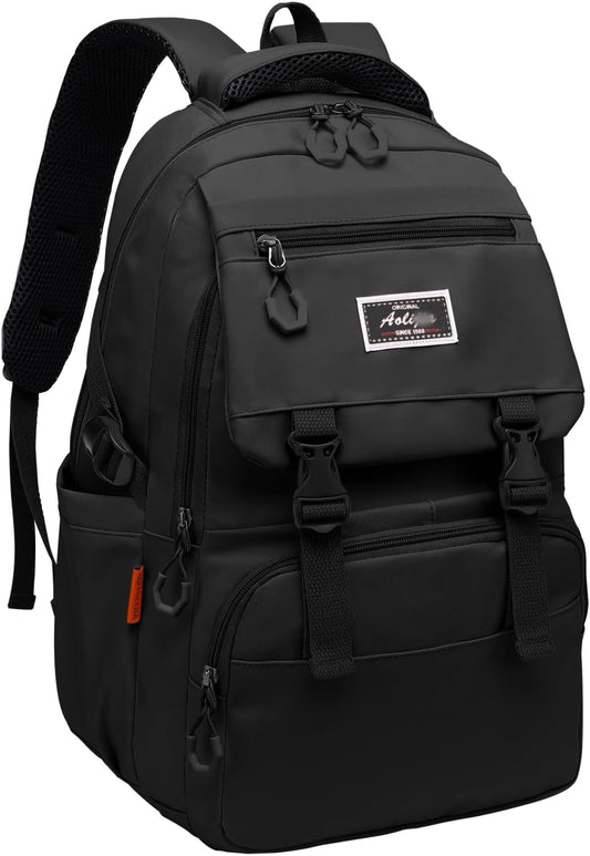 Leaper Water-resistant Laptop Backpacks Lightweight Shoulder Bag for Men Women Casual Daypack Black